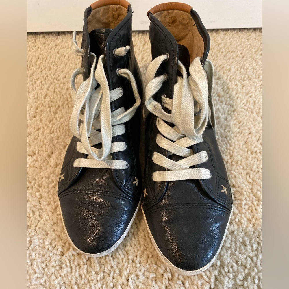 Frye dark brown leather High-Top Sneakers with White Laces size 8